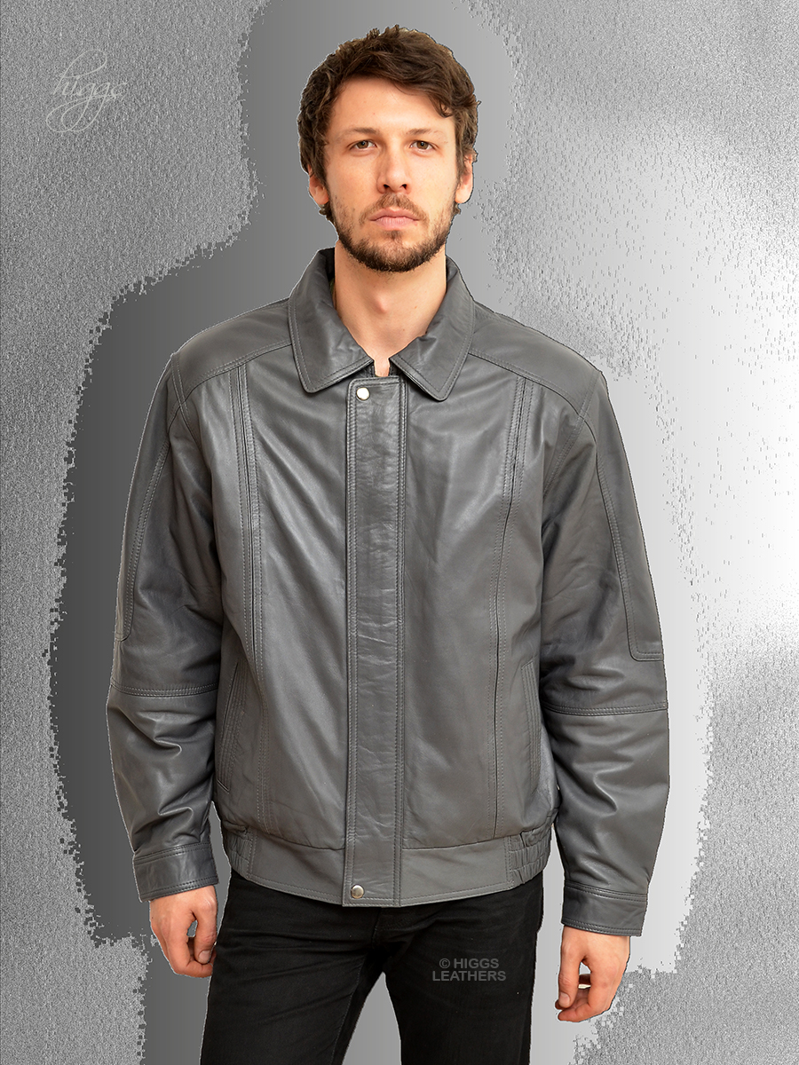 Higgs Leathers | Buy LAST FEW Charles (blouson style Grey Leather jackets for men) online at UK shop
